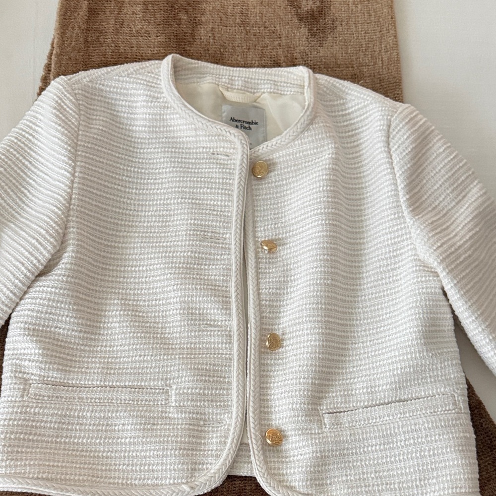 Abercrombie & Fitch Women's Cream Blazer with Gold Accents